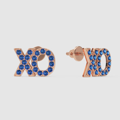 Blue Crystal Xo Stud Earrings With Screw Back - Four