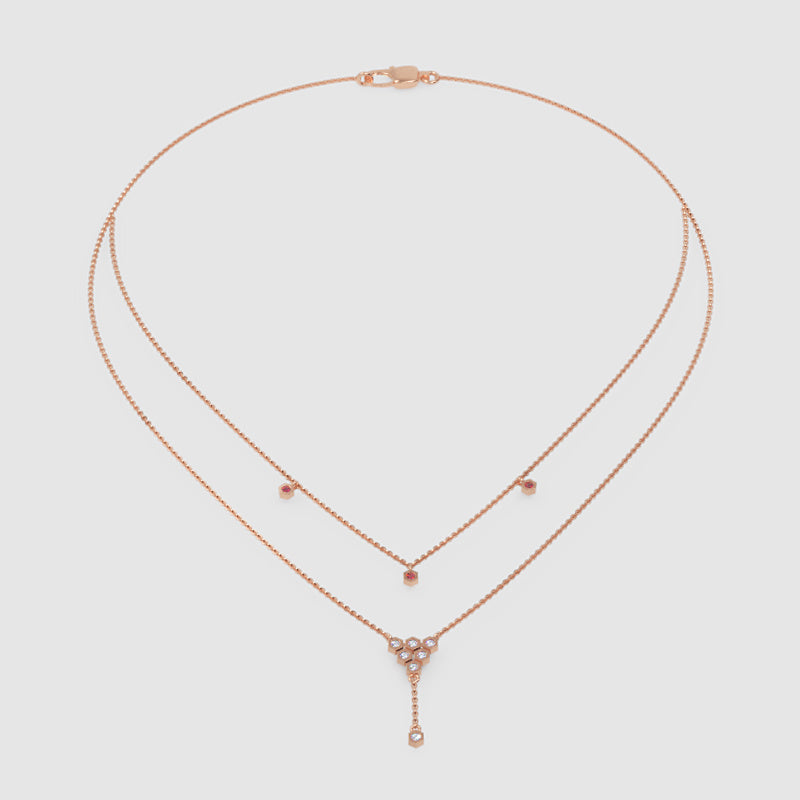 Layered Honeycomb Ruby And Diamond Lariat Necklace - Seven