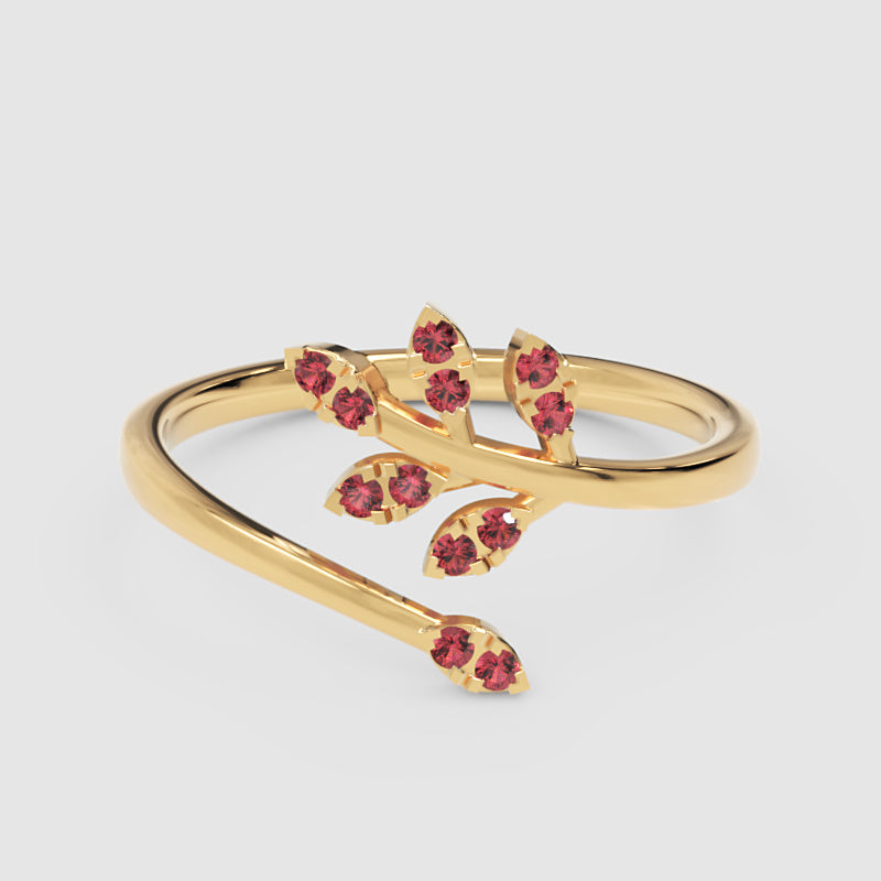 Ruby Leaf Vine Wrap Ring With Adjustable Band - Four