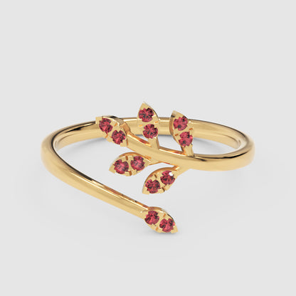 Ruby Leaf Vine Wrap Ring With Adjustable Band - Four