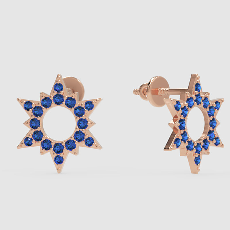 Blue Sapphire Star Of David Stud Earrings With Diamond Accents - Four