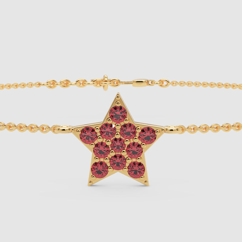 Ruby Star Pendant Bracelet With Double Chain Design - Four