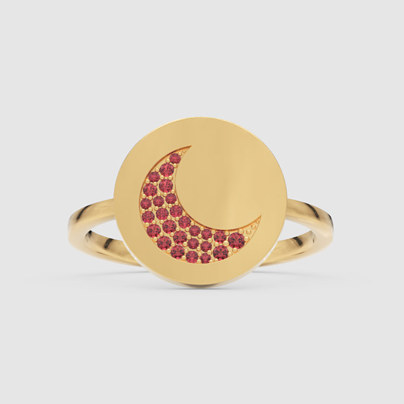 Ruby Crescent Moon Disc Ring - Four