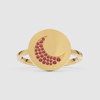 Ruby Crescent Moon Disc Ring - Four