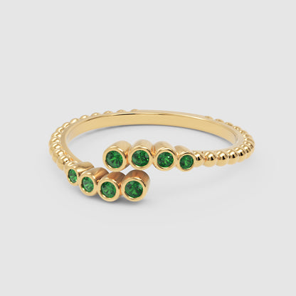 Beaded Open Wrap Ring With Green Emerald Stones - Four
