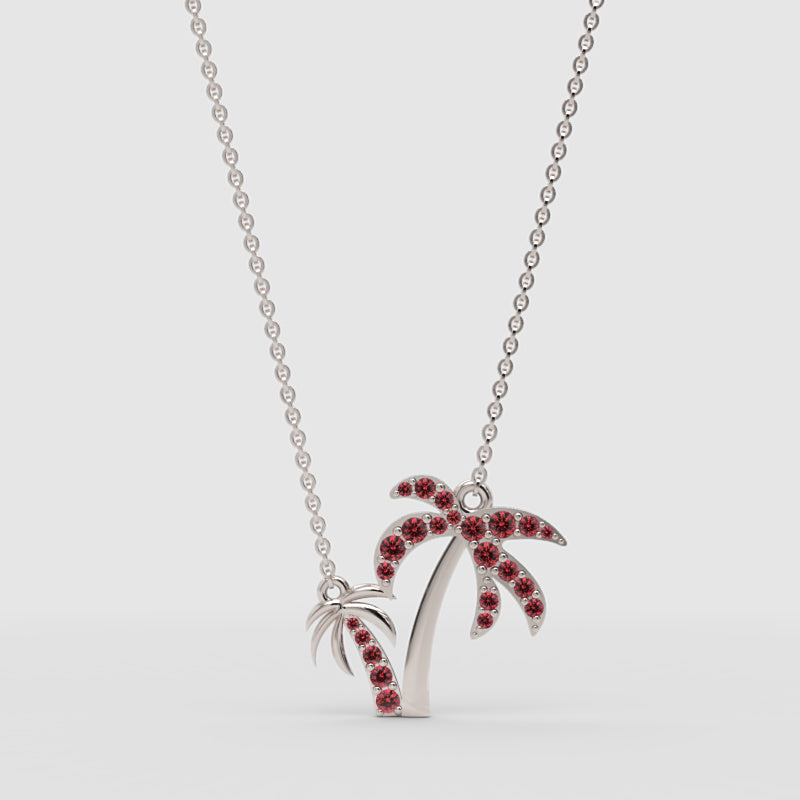 Red Crystal Palm Tree Pendant Necklace - Four