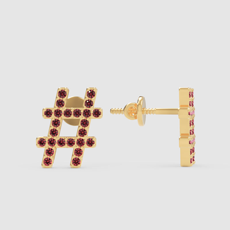 Pink Crystal Hashtag Symbol Stud Earrings With Screw Back Closure - Four