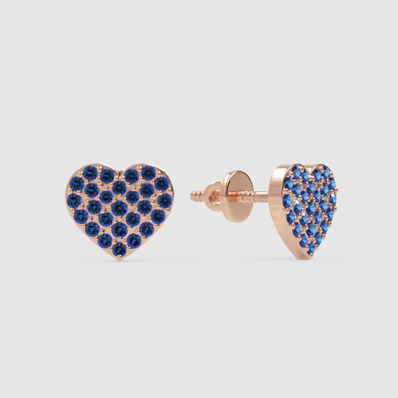 Blue Crystal Pav Heart Stud Earrings - Four