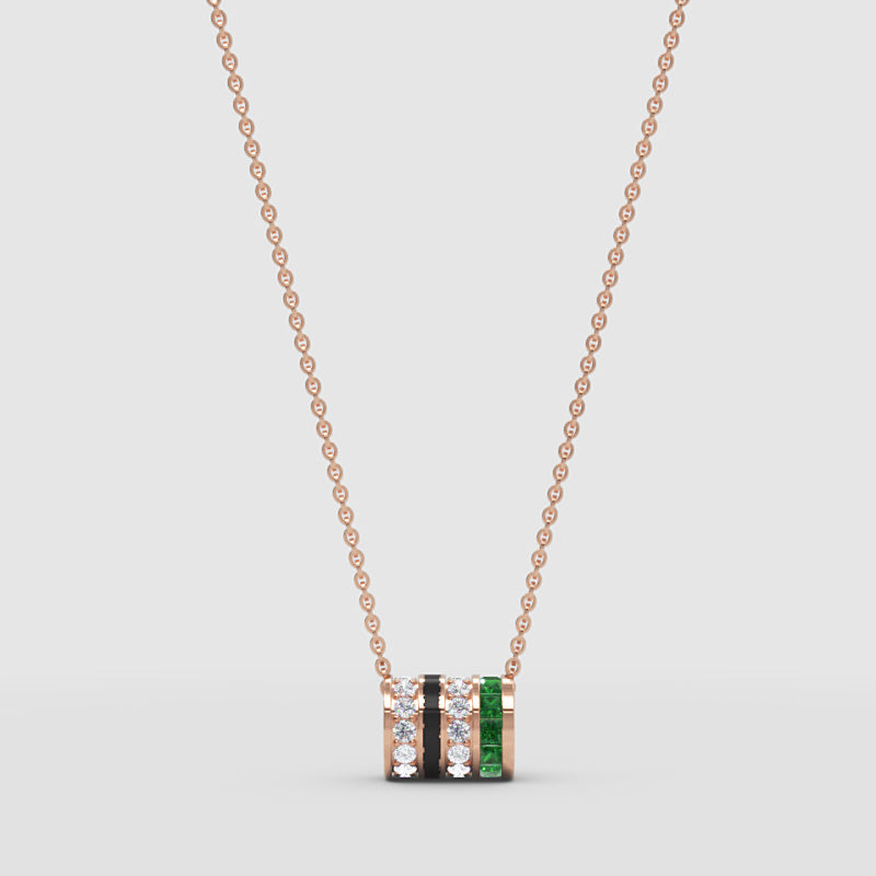 Emerald And Diamond Vertical Bar Pendant Necklace - Four