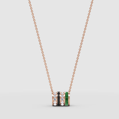 Emerald And Diamond Vertical Bar Pendant Necklace - Four