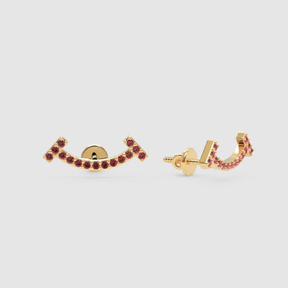 Curved Bar Ear Jacket Earrings With Pink Gemstones - Four