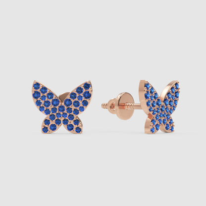 Blue Sapphire Butterfly Stud Earrings With Screw Back Closure - Four