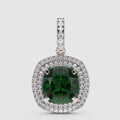 Green Cushion Cut Moissanite Halo Pendant in 925 Sterling Silver