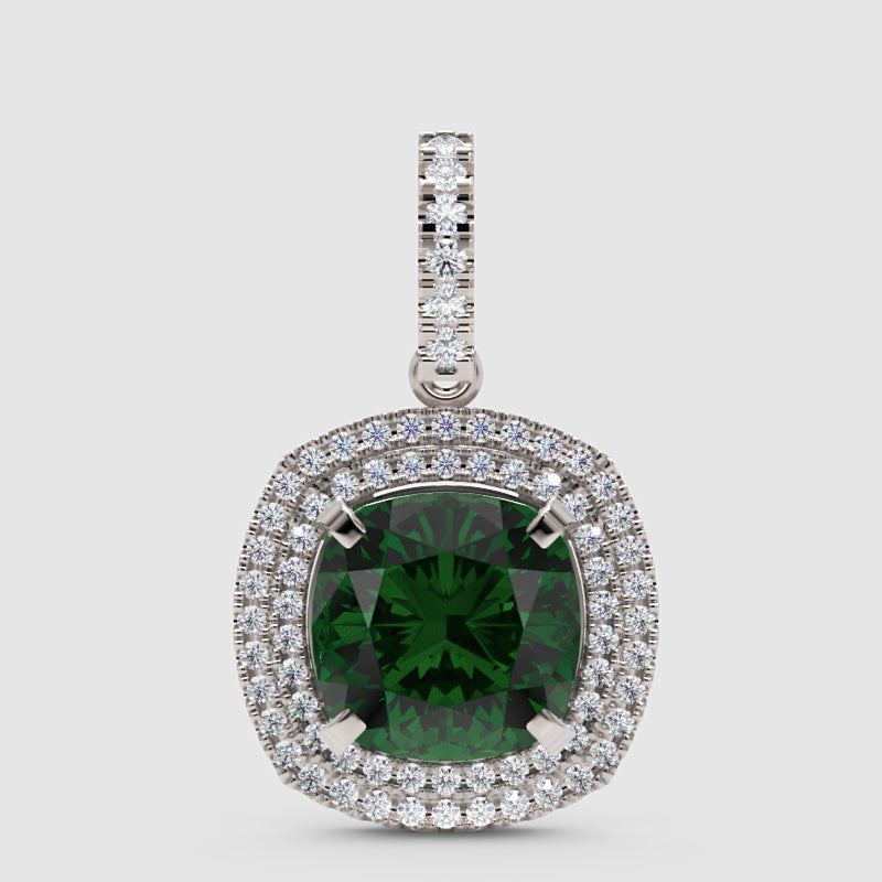 Green Cushion Cut Moissanite Halo Pendant In 925 Sterling Silver - One