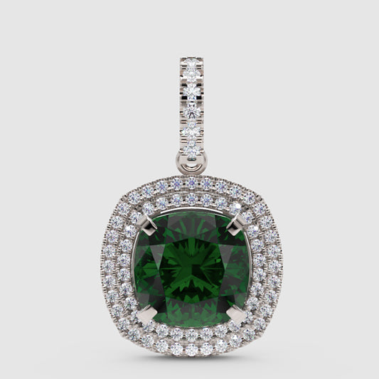 Green Cushion Cut Moissanite Halo Pendant in 925 Sterling Silver