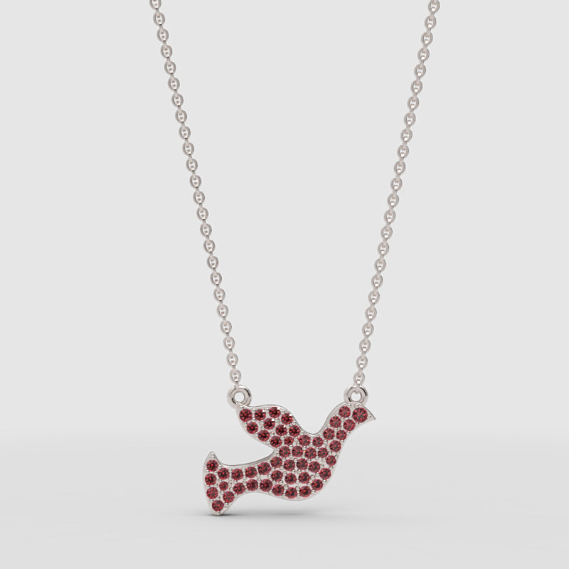 Pav Ruby Dove Pendant Necklace - Four