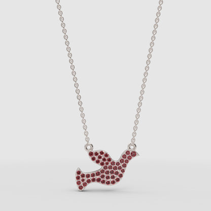Pav Ruby Dove Pendant Necklace - Four
