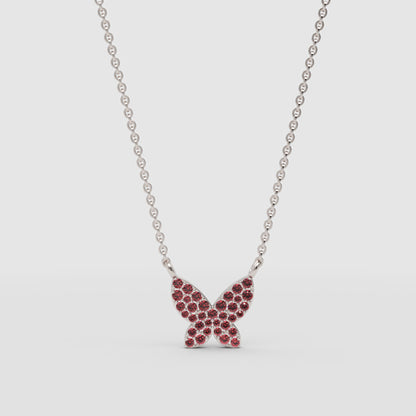 Ruby Butterfly Pendant Necklace With Beaded Chain - Five