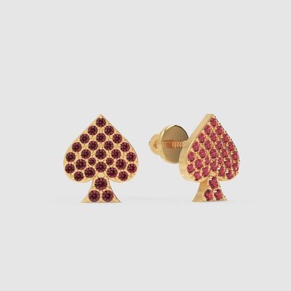 Ruby Spade Stud Earrings With Pav Setting - Four