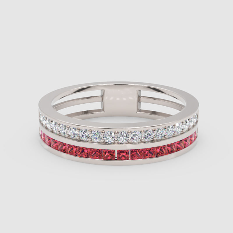 Ruby And Diamond Double Row Channel Set Band Ring - Four