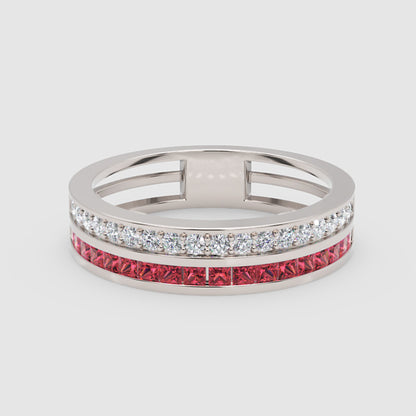 Ruby And Diamond Double Row Channel Set Band Ring - Four