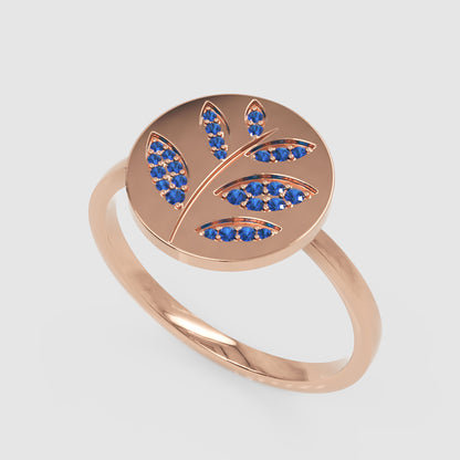 Blue Sapphire Leaf Disc Ring - Four