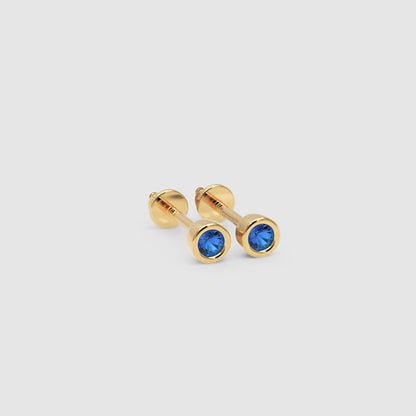 Blue Crystal Bezel Set Stud Earrings - Four