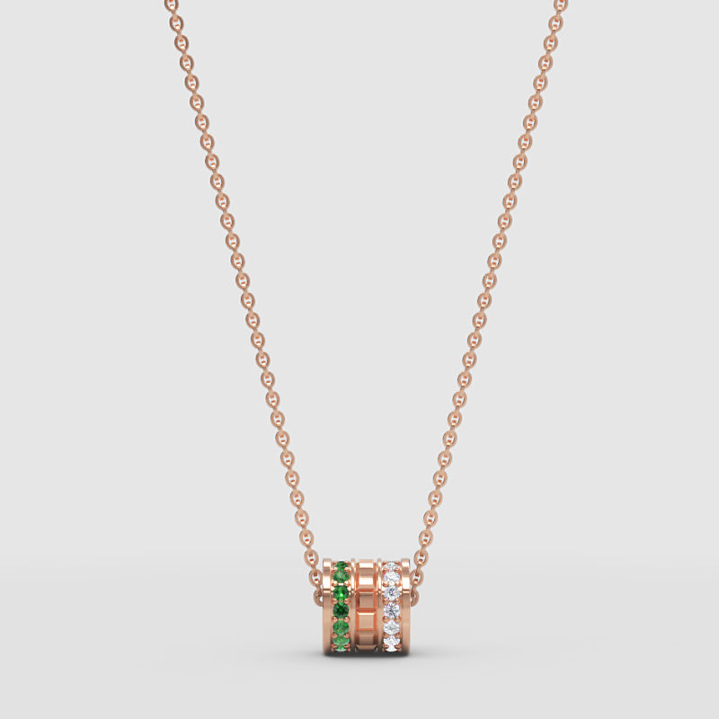 Minimal Green Gemstone Barrel Pendant | Diamond Necklace In Yellow Gold | Jebij - Four