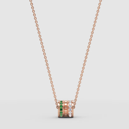 Minimal Green Gemstone Barrel Pendant | Diamond Necklace In Yellow Gold | Jebij - Four