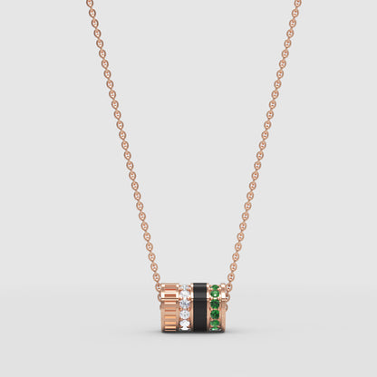 Diamond & Green Gemstone Barrel Pendant Necklace With Custom Enamel | Adjustable 16–17 Inch Chain In Yellow Gold | Jebij - Four