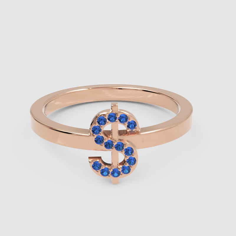 Blue Sapphire Dollar Sign Statement Ring - Five
