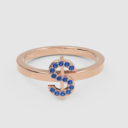 Blue Sapphire Dollar Sign Statement Ring - Five