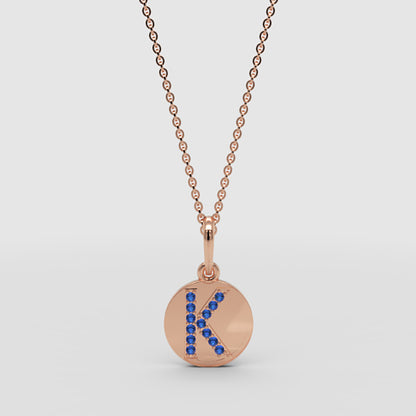 Personalized K Letter Pendant Necklace In White Gold With Blue Stones - Four