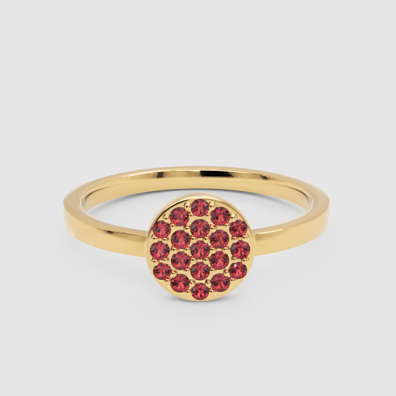 Red Garnet Pav Cluster Ring Rose Tone Stackable Band - Four