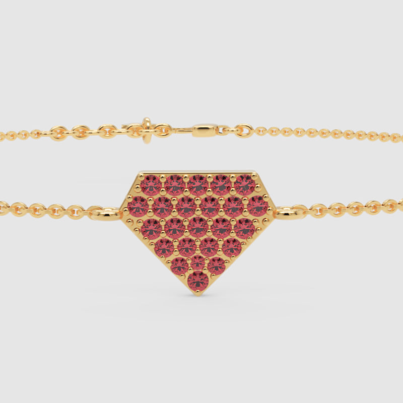 Pav Ruby Hexagon Pendant Bracelet - Four