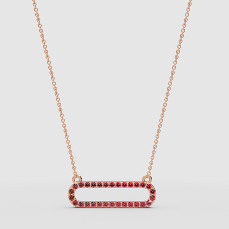 Lab-Grown Ruby Horizontal Link Pendant Necklace In White Gold | Minimal Modern Pave Design (16–17 Inch Adjustable) | Jebij - Four