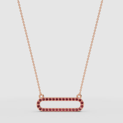 Lab-Grown Ruby Horizontal Link Pendant Necklace In White Gold | Minimal Modern Pave Design (16–17 Inch Adjustable) | Jebij - Four