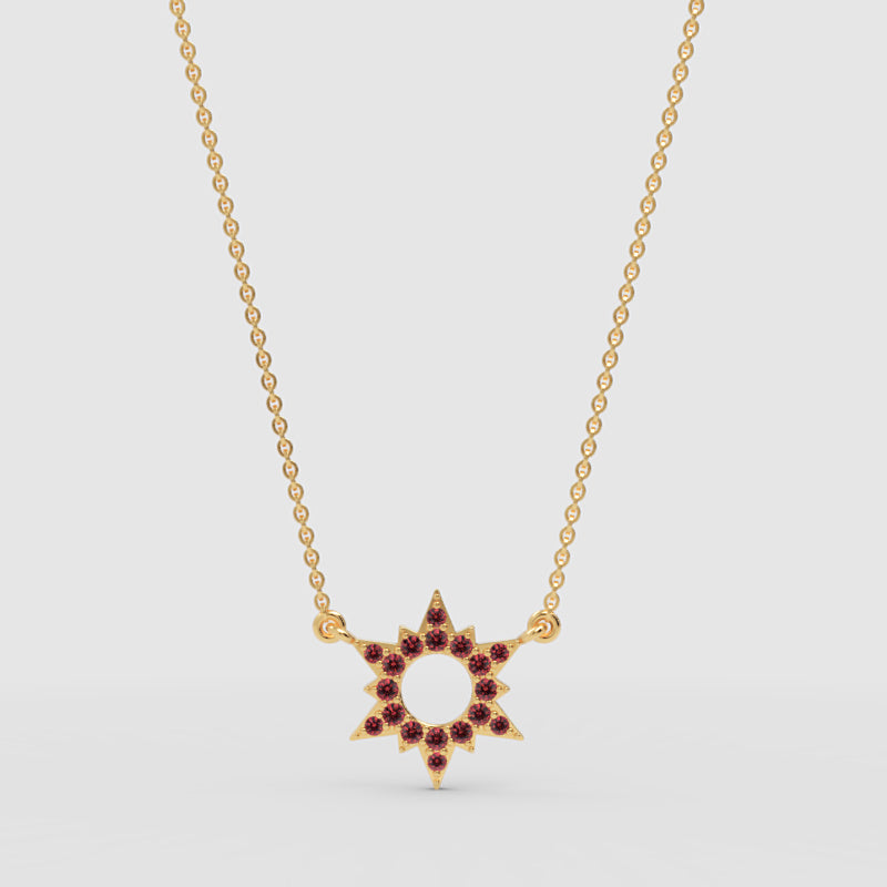 Ruby Starburst Pendant Necklace With Chain - Four