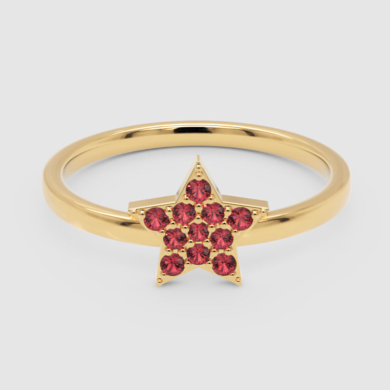 Red Garnet Star Cluster Ring In Rose Tone Setting - Four