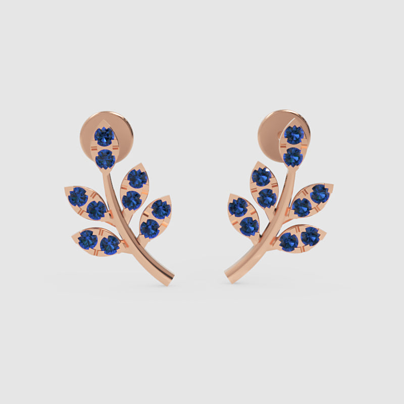 Blue Crystal Leaf Branch Stud Earrings - Four