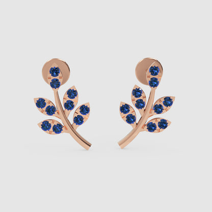Blue Crystal Leaf Branch Stud Earrings - Four