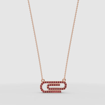 Lab-Grown Ruby Interlocking Link Pendant Necklace In White Gold | Modern Geometric Pave Design (16–17 Inch Adjustable) | Jebij - Four
