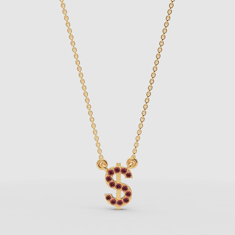 Ruby Dollar Sign Pendant Necklace - Four