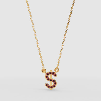 Ruby Dollar Sign Pendant Necklace - Four