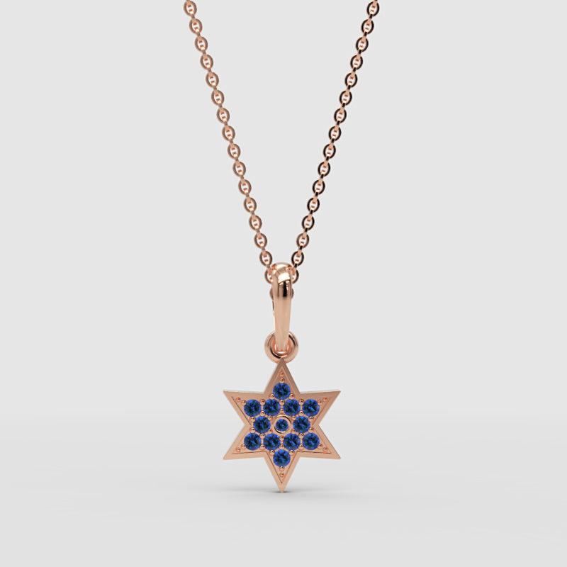 Sapphire Star Of David Pendant Necklace With Cable Chain - Four