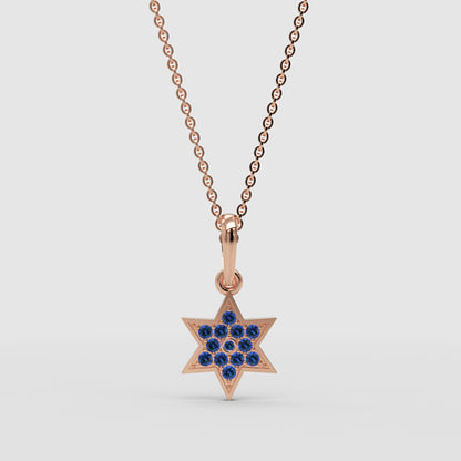 Sapphire Star Of David Pendant Necklace With Cable Chain - Four