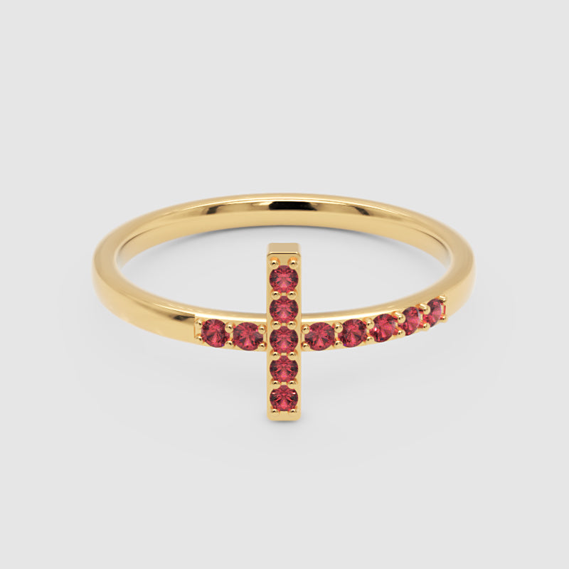 Ruby Cross Ring With Pav Gemstones In Rose Tone Finish - Four