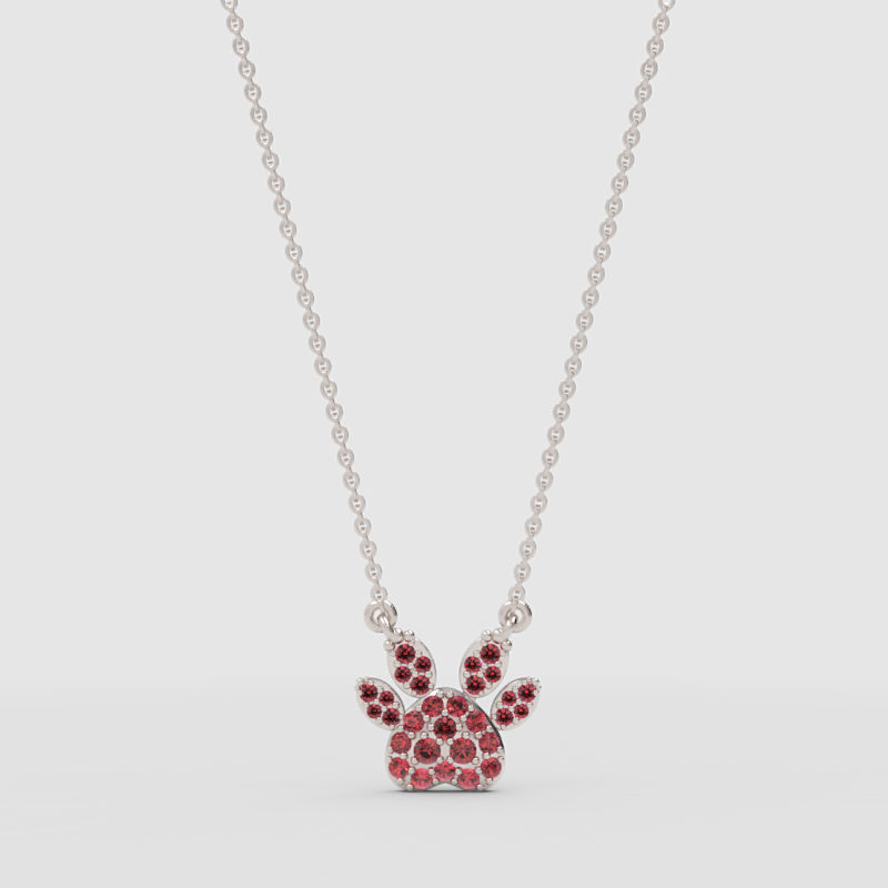 Pink Crystal Paw Print Pendant Necklace - Four
