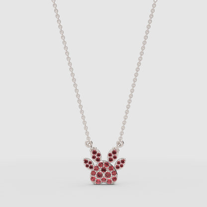 Pink Crystal Paw Print Pendant Necklace - Four