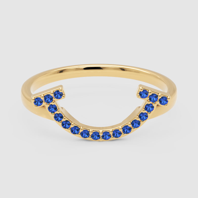 Blue Lab Grown Gemstone Horseshoe Ring - Four